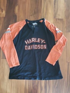 Harley-Davidson Black & Orange Men's Long Sleeve Raglan Tee